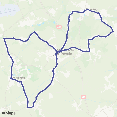 Hauts-de-France Car 59 - Nord Flexi Pév'Ailes - Templeuve Aller map