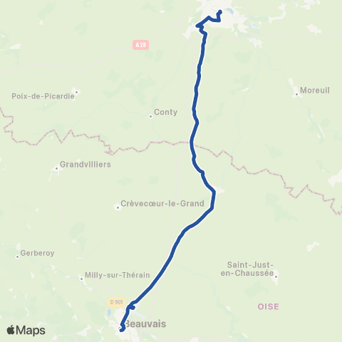 Hauts-de-France Car 60 Beauvais - Amiens map