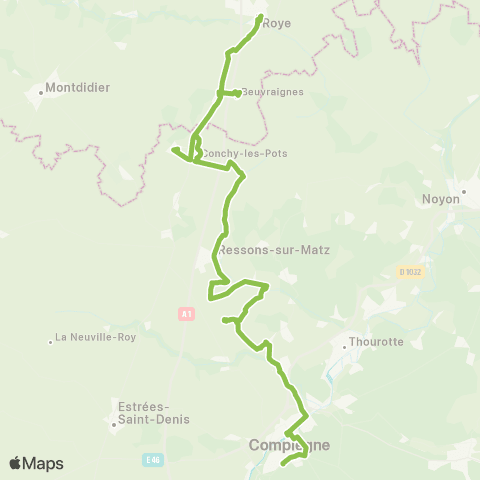 Hauts-de-France Car 60 Roye - Boulogne la Grasse - Compiègne map