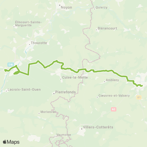 Hauts-de-France Car 60 Soissons - Compiègne Par les villages map