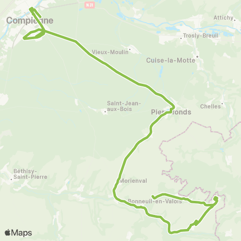 Hauts-de-France Car 60 Crépy en Valois - Pierrefonds - Compiègne map