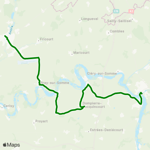 Hauts-de-France Car 80 Albert - Bray sur Somme - Peronne map