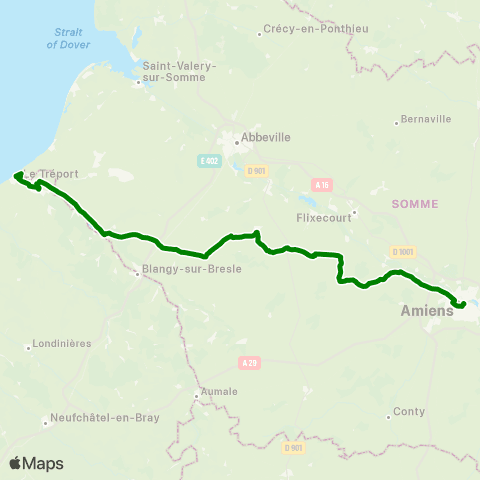 Hauts-de-France Car 80 Amiens – Oisemont – Mers les Bains map