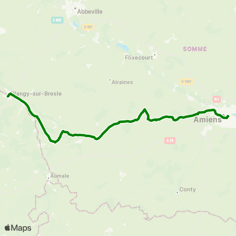 Hauts-de-France Car 80 Blangy sur Bresle - Amiens map