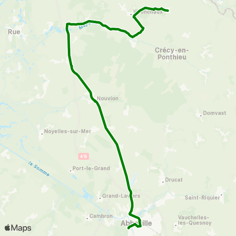 Hauts-de-France Car 80 Ligescourt – Nouvion en Ponthieu – Abbeville map