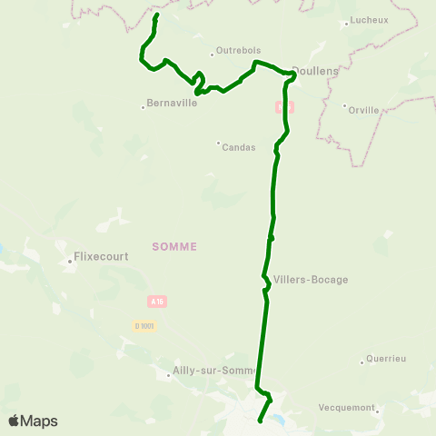 Hauts-de-France Car 80 Doullens - Villers Bocage - Amiens map