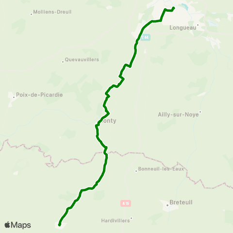 Hauts-de-France Car 80 Crèvecœur le Grand - Conty - Amiens map