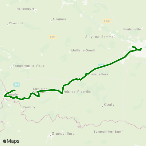 Hauts-de-France Car 80 Aumale - Poix de Picardie - Amiens map