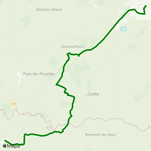 Hauts-de-France Car 80 Grandvilliers - Amiens map