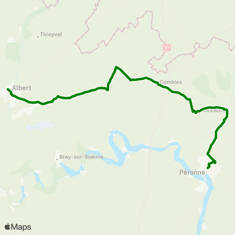 Hauts-de-France Car 80 Albert - Combles - Peronne map