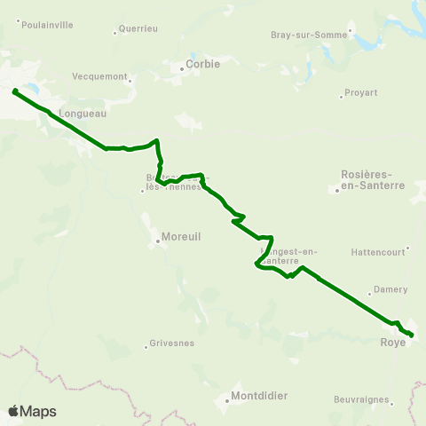 Hauts-de-France Car 80 Roye - Hangest en Santerre - Amiens map