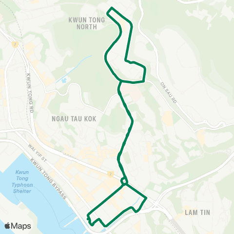 Kowloon Motor Bus Kwun Tong Ferry - Shun Lee (Circular) map