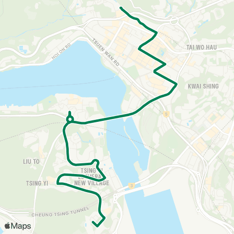 Kowloon Motor Bus Tsing Yi (Mayfair Garden) - Tsuen Wan (Discovery Pk) map