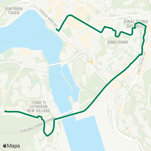 Kowloon Motor Bus Tsing Yi (Cheung Hong Estate) - Tsuen Wan W Sta map