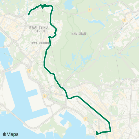 Kowloon Motor Bus Tsuen Wan (Shek Wai Kok) - Olympic Sta map