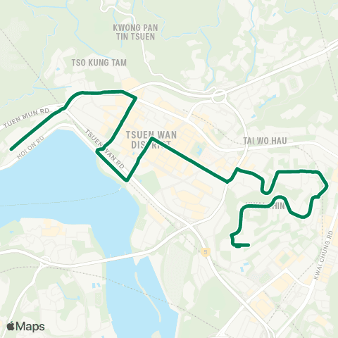 Kowloon Motor Bus Kwai Shing (Central) - Tsuen Wan (Bayview Garden) map