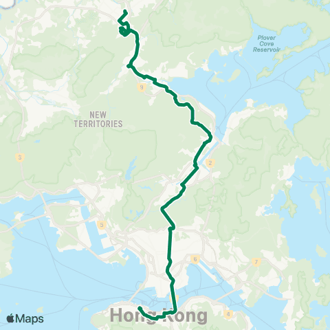 Kowloon Motor Bus Fanling (Luen Wo Hui) - Central (Hong Kong Sta) map