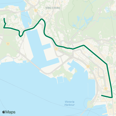 Kowloon Motor Bus Tsing Yi (Cheung Hang Estate) - Jordan (W Kowloon Sta) map