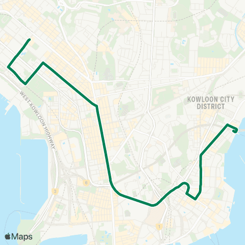 Kowloon Motor Bus Kowloon City Ferry - Cheung Sha Wan (Lai Kok Estate) map