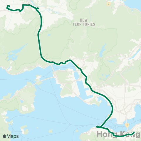 Kowloon Motor Bus Yuen Long (W) - Causeway Bay (Tin Hau) map