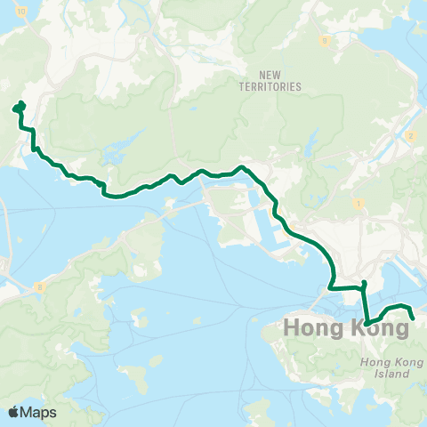 Kowloon Motor Bus Tuen Mun (Kin Sang) - Quarry Bay (King's Rd) map