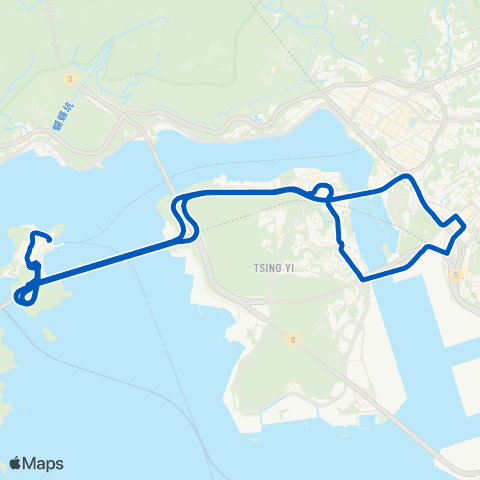 Ma Wan Residents' Services Ma Wan (Tung Wan Bus Terminus) - Kwai Fong (Metroplaza) map