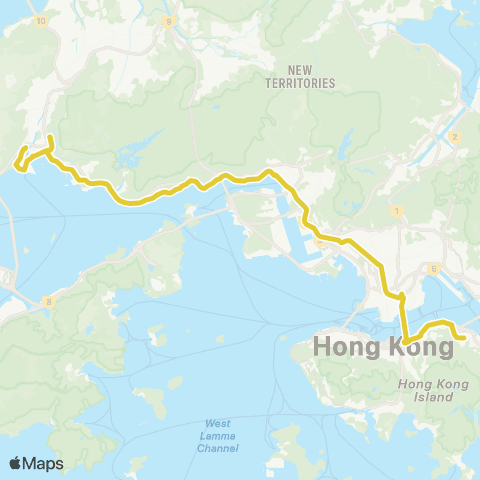 Citybus Quarry Bay - Tuen Mun (Lung Mun Oasis) map