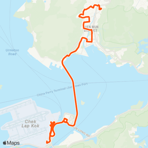 Long Win Bus Cathay Pacific City - Tuen Mun (Fu Tai Estate) map
