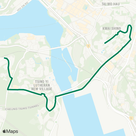 Kowloon Motor Bus Tsing Yi (Cheung Wang Estate) - Kwai Shing map