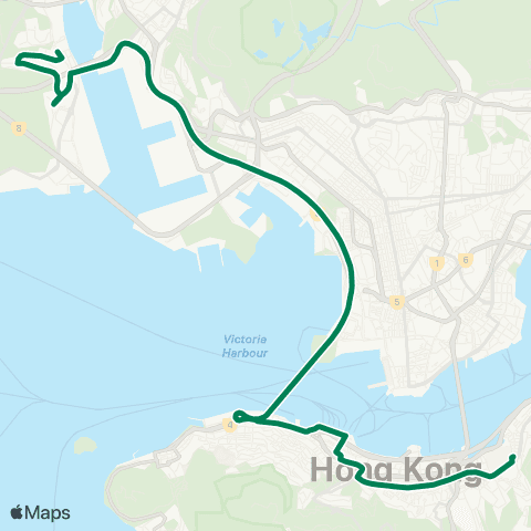 Kowloon Motor Bus Greenfield Garden - Causeway Bay (Tin Hau) map