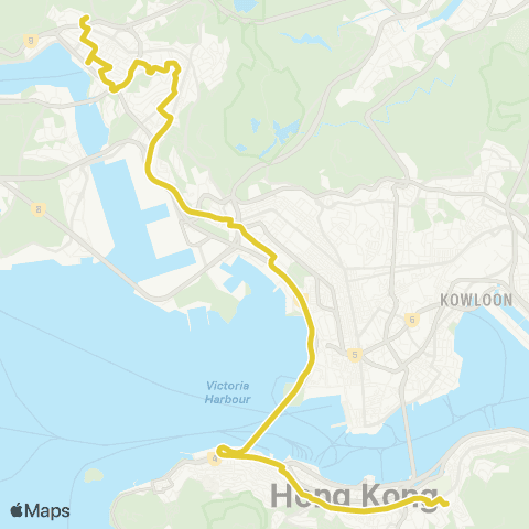 Citybus Tsuen Wan (Discovery Pk) - Causeway Bay (Moreton Ter) map