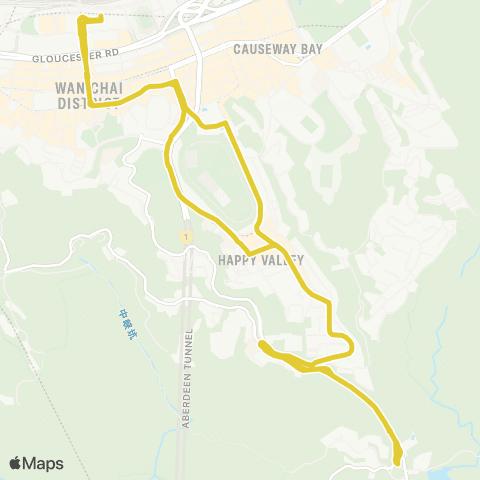 Citybus Exhibition Ctr Sta - Wong Nai Chung Gap (Circular) map