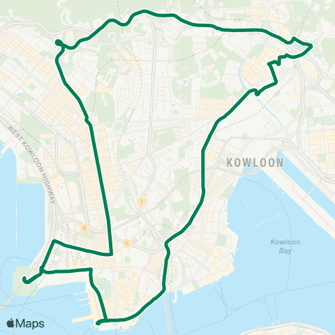 Kowloon Motor Bus Star Ferry - Tsim Sha Tsui,Mong Kok,Wong Tai Sin (Circular) map