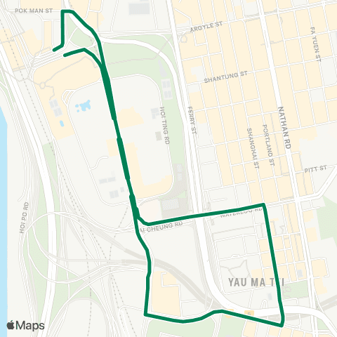 Green Minibus Services Tai Kok Tsui (Cherry St) - Yau Ma Tei Mtr Sta (Circular) map