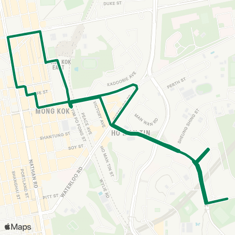 Green Minibus Services Mong Kok Sta - Homantin (Sheung Lok St) (Circular) map