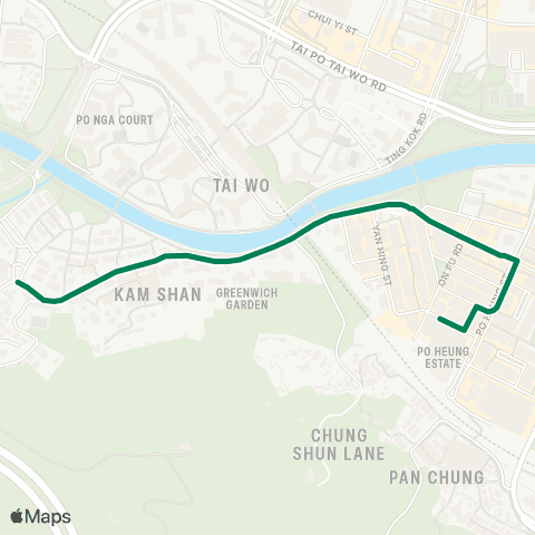 Green Minibus Services Tai Po Market - Kam Shan map