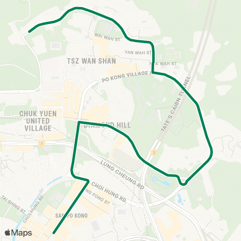Green Minibus Services San Po Kong - Tsz Wan Shan Rd (Shatin Pass Estate) map