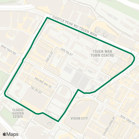 Green Minibus Services Clague Garden Estate - Tsuen Wan Sta (Circular) map