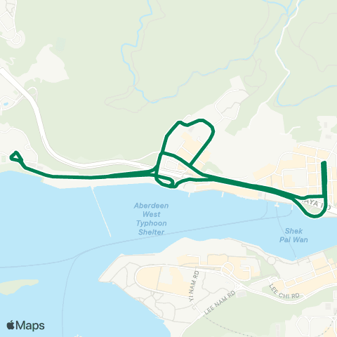 Green Minibus Services Wah Kwai Estate - Aberdeen (Circular) (Overnight Service) map