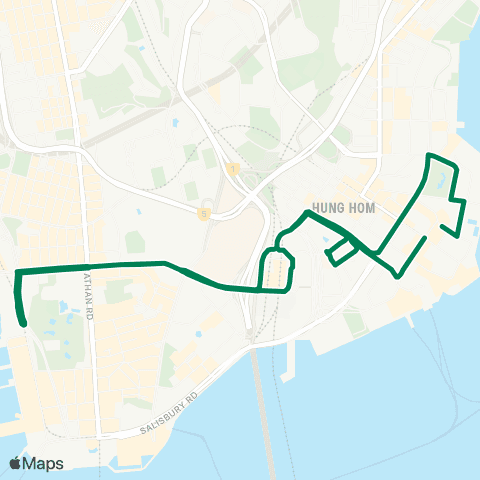 Green Minibus Services Whampoa Garden Public Transport Interchange - Tsim Sha Tsui (Canton Rd) (Circular) (Supplementary Service) map
