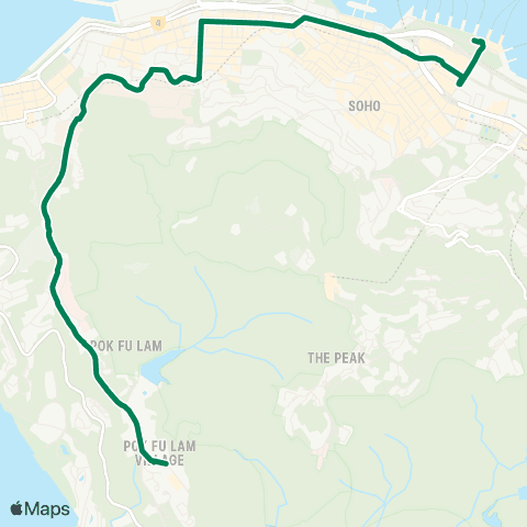 Green Minibus Services Pok Fu Lam Gardens - Central (Central Ferry Piers) (Exp Service) map