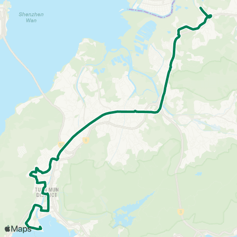 Green Minibus Services Lok Ma Chau Control Point - Tuen Mun Ferry Pier (Overnight Service) map