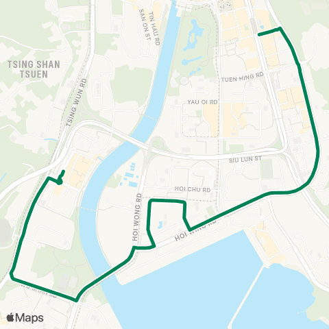 Green Minibus Services Lung Mun Oasis - Tuen Mun Town Ctr (Tuen Fat Rd) map