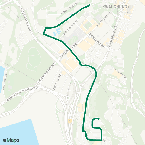 Green Minibus Services Lai Kong Street - Kwai Fong Station map
