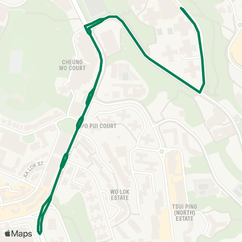 Green Minibus Services Hiu Lai Court - Yue Man Square Public Transport Interchange (Circular) map