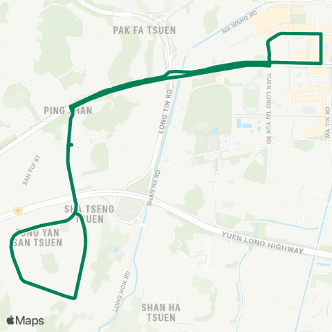 Green Minibus Services Tong Yan San Tsuen - Yeun Long Plaza (Circular) map
