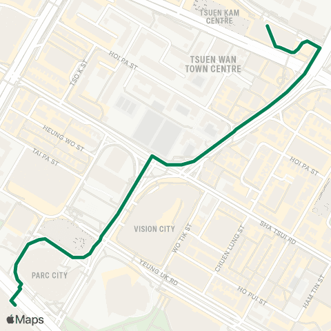 Green Minibus Services Hoi Kwai Rd Public Transport Interchange - Tsuen Wan Sta (Supplementary Service Route) map