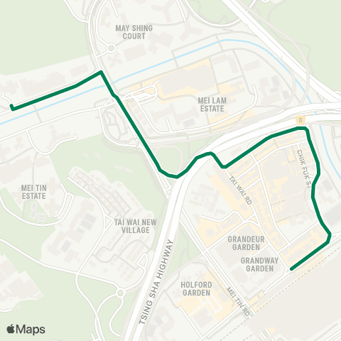 Green Minibus Services Granville Garden - Tai Wai Sta (Tsuen Nam Rd) (Supplementary Service Route) map