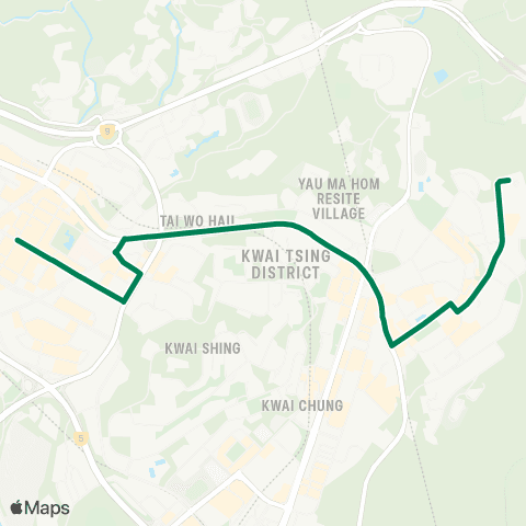 Green Minibus Services Tsuen Wan (Chuen Lung St) - On Yam Estate (On Chit St) map