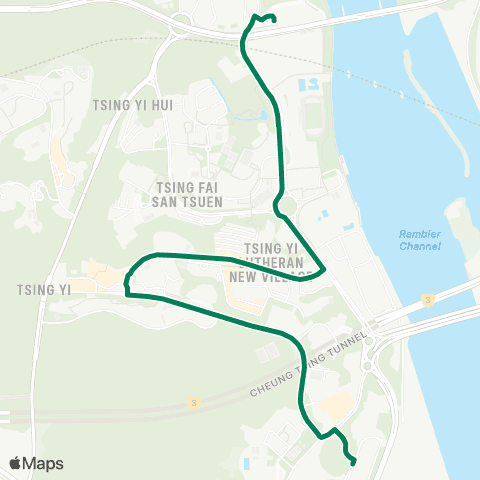 Green Minibus Services Tsing Yi Sta - Rambler Crest (Supplementary Service Route) map